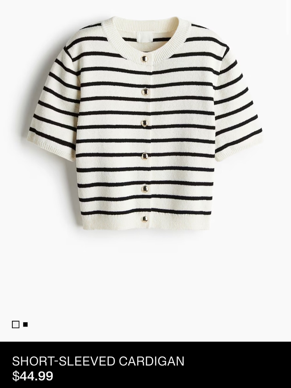 NWOT H&M Cream and Black Striped Short-Sleeve Ladies Cardigan
